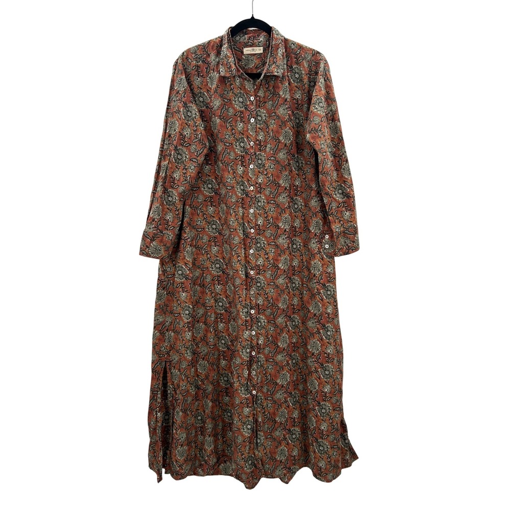 Natural Life Drew Floral Cotton Maxi Shirt Dress Duster XS/S Pockets Boho Indie